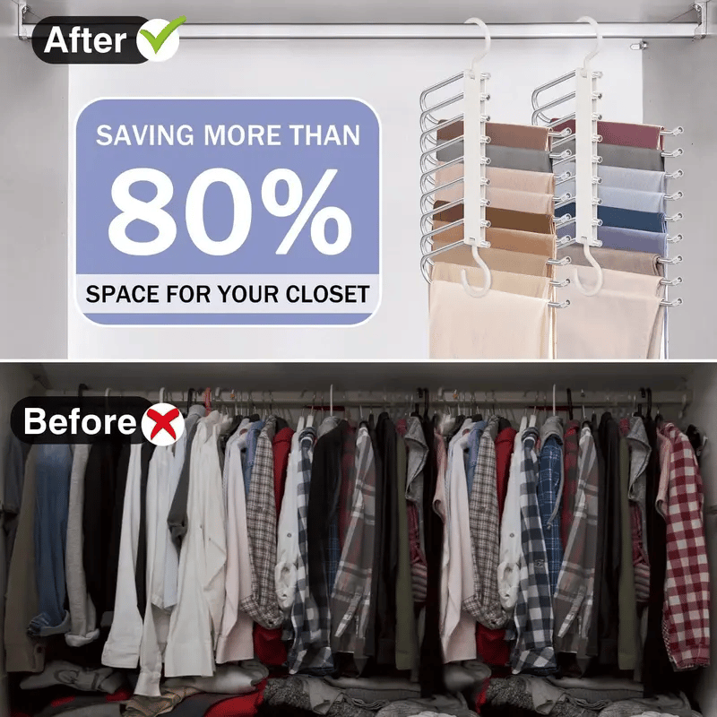 Multi-Functional Pants Hanger – 9-Tier Pant & Skirt Organizer – Fold-Free Closet Rack System