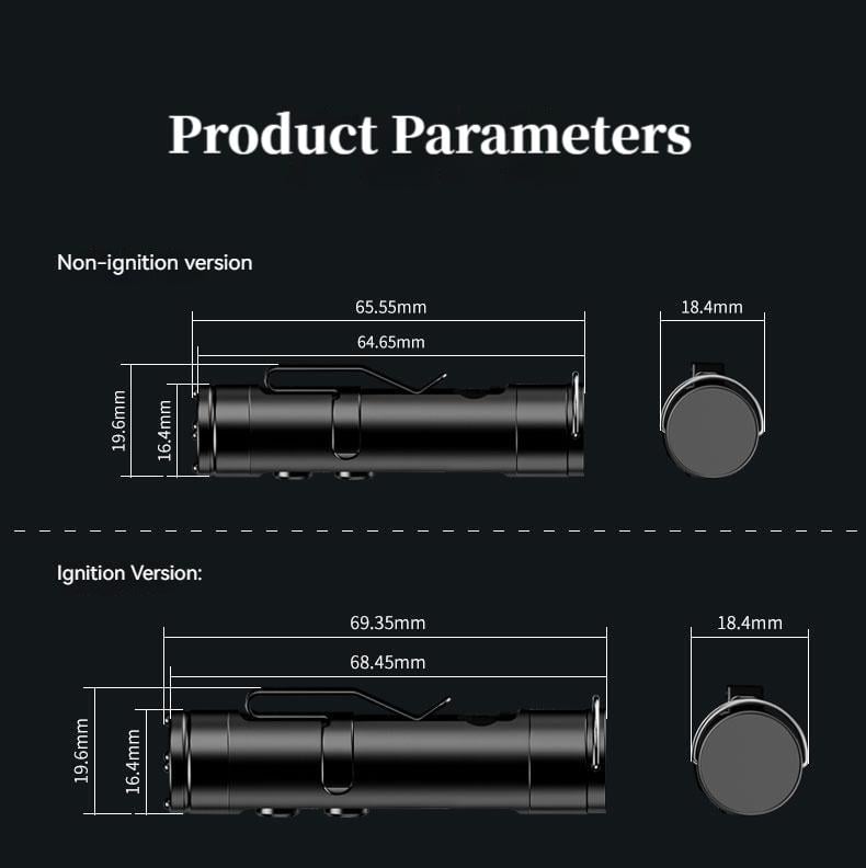 🔦Pocket Rechargeable EDC Flashlight: 500 Lumens Mini Keychain Light with Fire Starter & Window Breaker