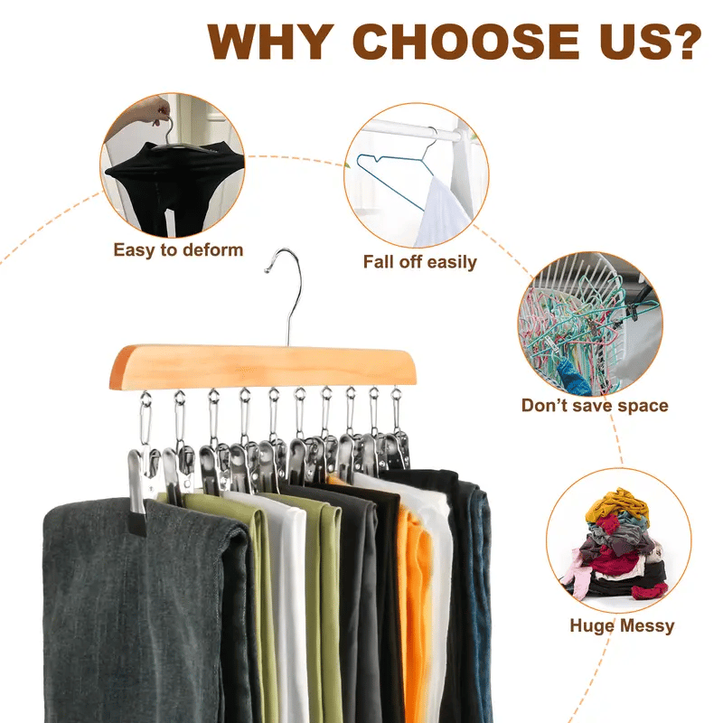 Closet Organizer with 10 Clips – 360° Swivel Space-Saving Hanging Organizer