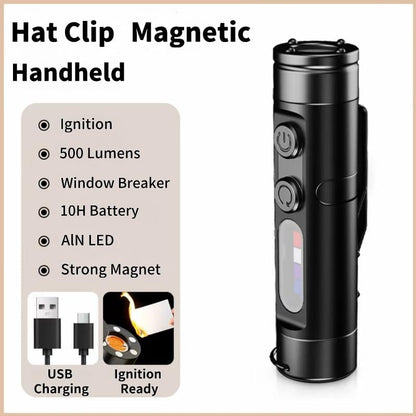 🔦Pocket Rechargeable EDC Flashlight: 500 Lumens Mini Keychain Light with Fire Starter & Window Breaker