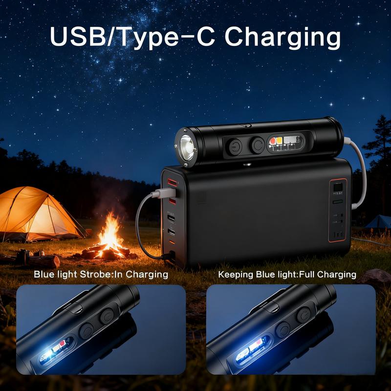 🔦Pocket Rechargeable EDC Flashlight: 500 Lumens Mini Keychain Light with Fire Starter & Window Breaker