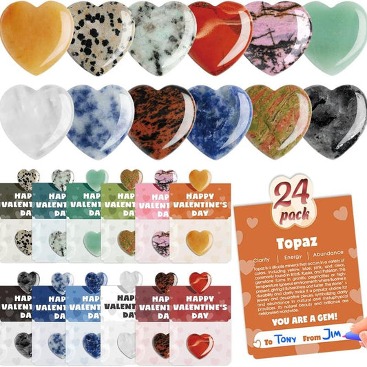 Valentine's Day Gem Gifts for Kids&Adults – 8/24 Pack Prefilled Cards with Heart-Shaped Gemstones