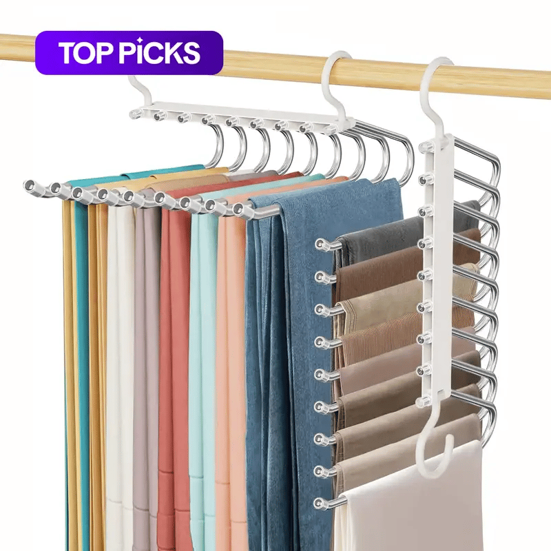 Multi-Functional Pants Hanger – 9-Tier Pant & Skirt Organizer – Fold-Free Closet Rack System