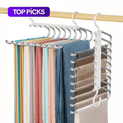 Multi-Functional Pants Hanger – 9-Tier Pant & Skirt Organizer – Fold-Free Closet Rack System