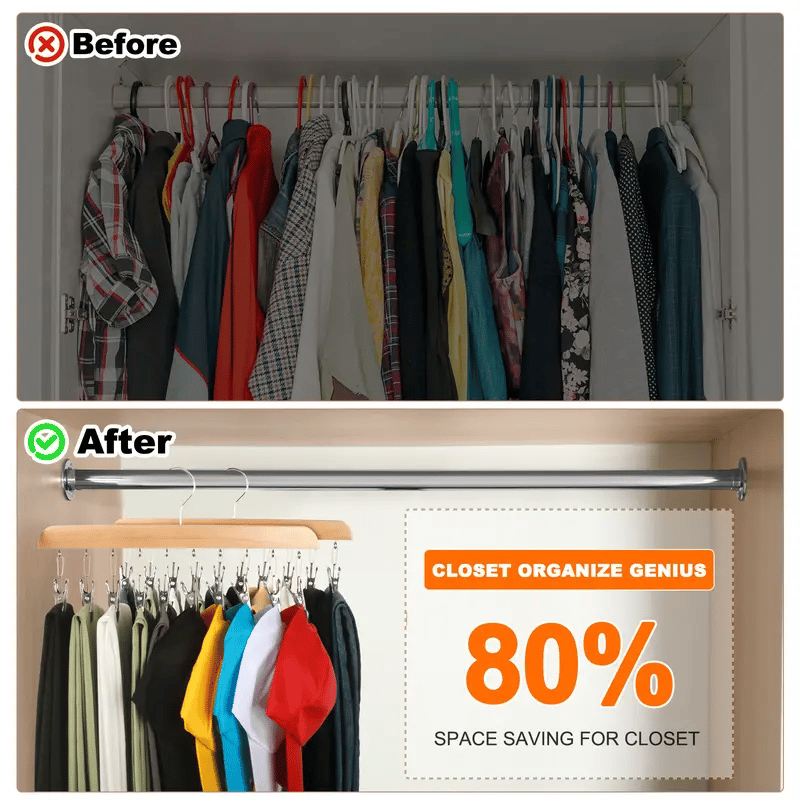 Closet Organizer with 10 Clips – 360° Swivel Space-Saving Hanging Organizer