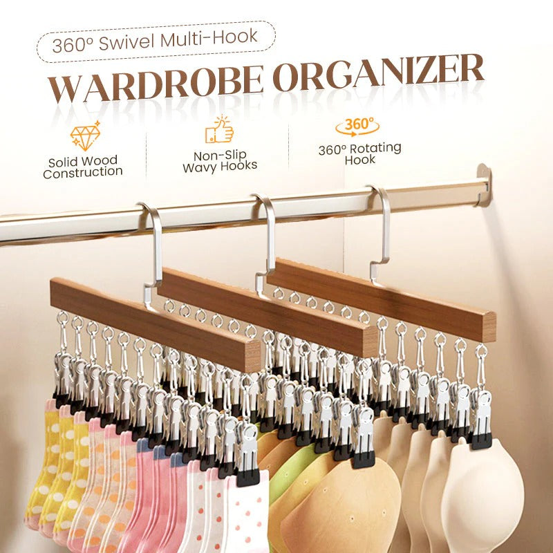 Closet Organizer with 10 Clips – 360° Swivel Space-Saving Hanging Organizer